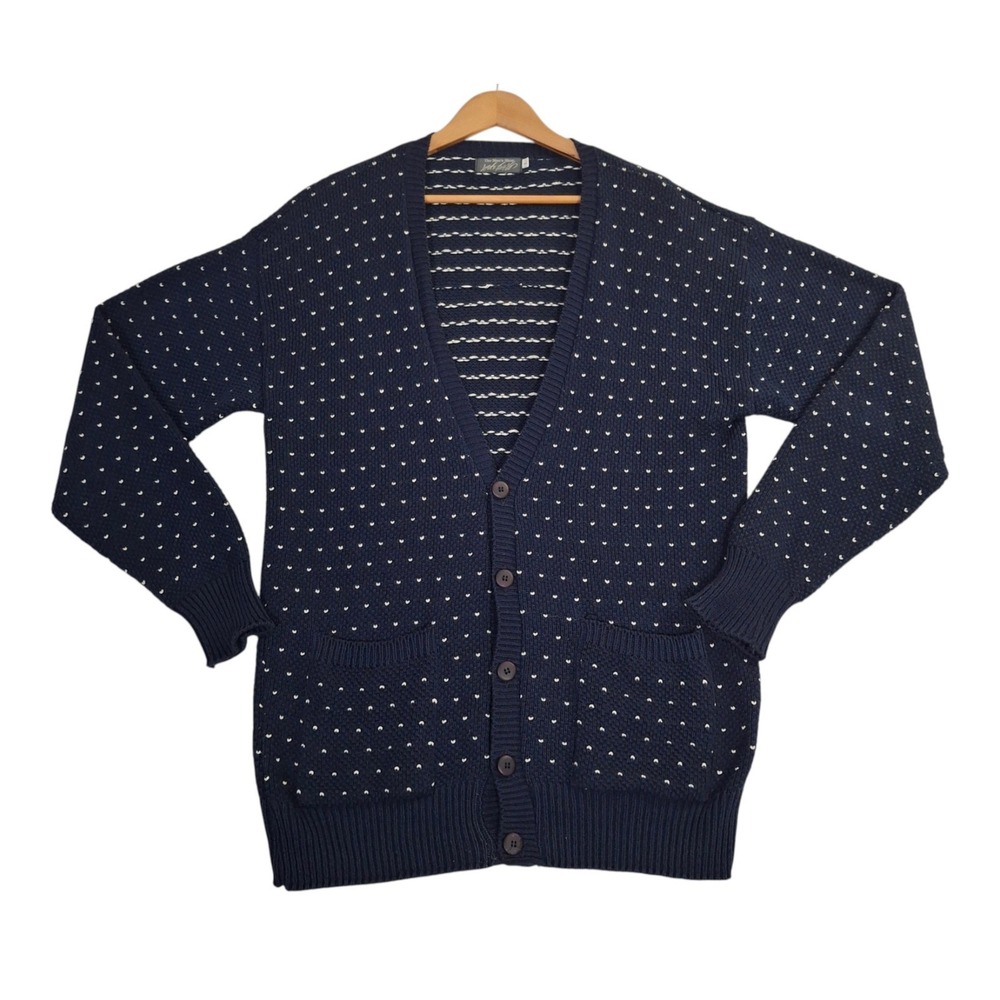 VTG Lord & Taylor The Mans Shop Cardigan Sweater Mens L Blue Birdseye Cotton USA